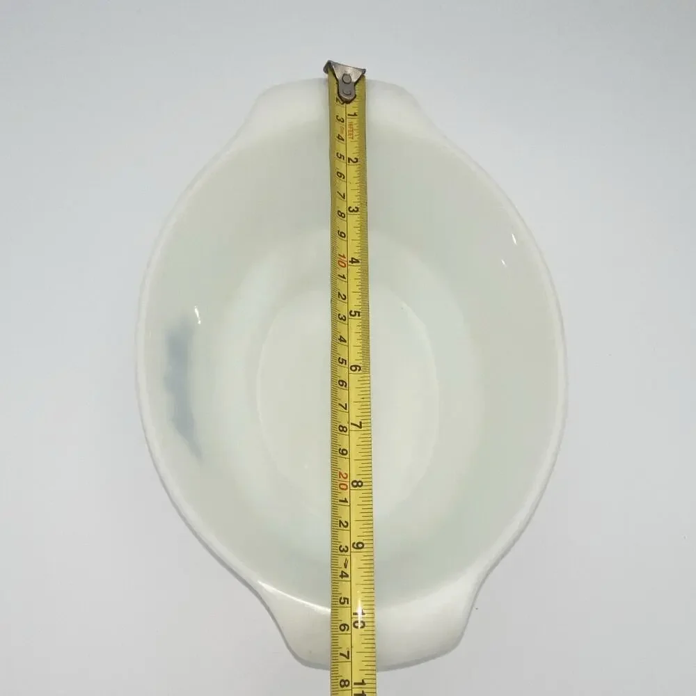 Fire-King Milk Glass Round Casserole Dish White Blue Floral Pattern 428